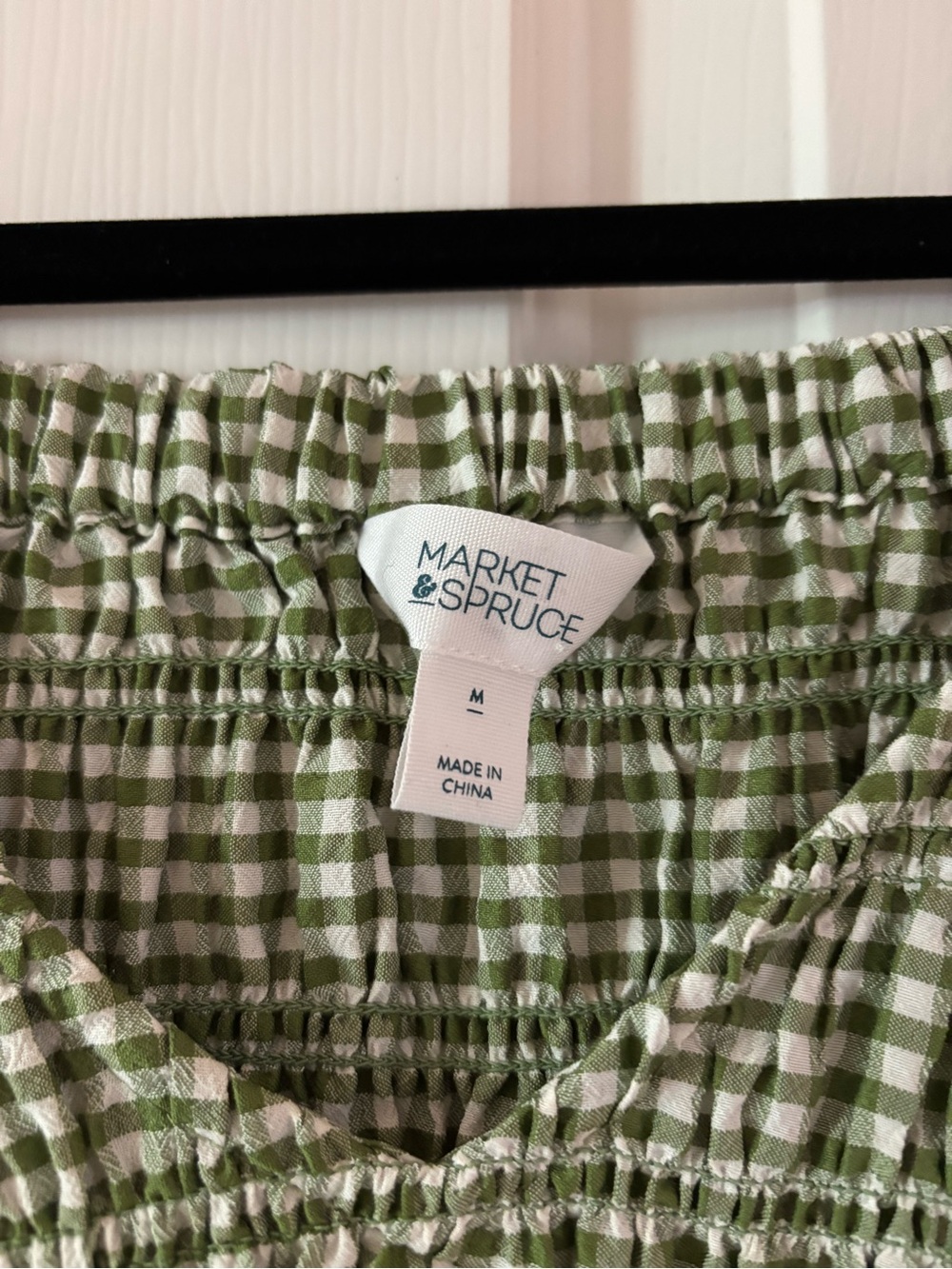 Market & Spruce Green Gingham Smocked Peplum Top - Picture 2 of 2